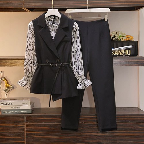 Жилет, рубашка, штаны, осенний модный комплект, 3 предмета, подходит для полных девушек, в западном стиле, по фигуре