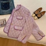 Сиреневый пуховик, демисезонная стеганая куртка, в стиле Шанель, французский стиль