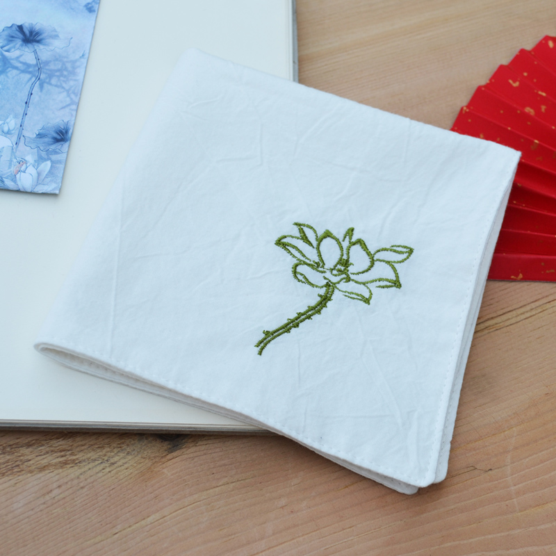 New lotus cotton double-layer embroidered handkerchief gift custom sweat towel breathable and comfortable summer running to wipe sweat with you