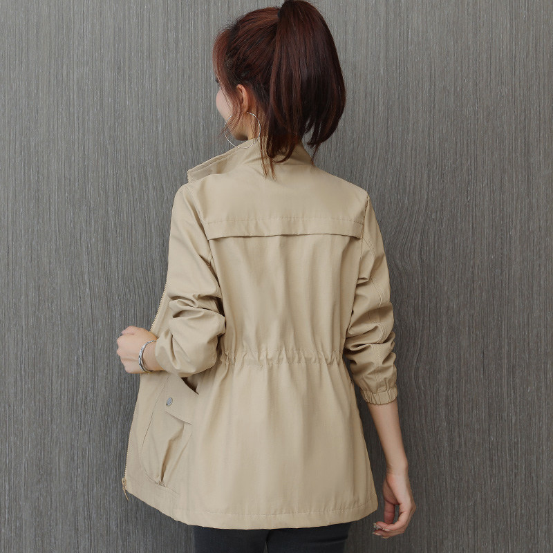 New spring Korean version sashimi short version of wind clothes female draw rope Slim Stand-up Collar Casual Blouse Spring And Autumn Lady Coat