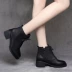 Giày bốt Martin nữ 2019 mới Giày da hoang dã phong cách Anh dày gót nhỏ, bốt ngắn nữ thấp bốt mùa đông cộng với nhung - Giày ống