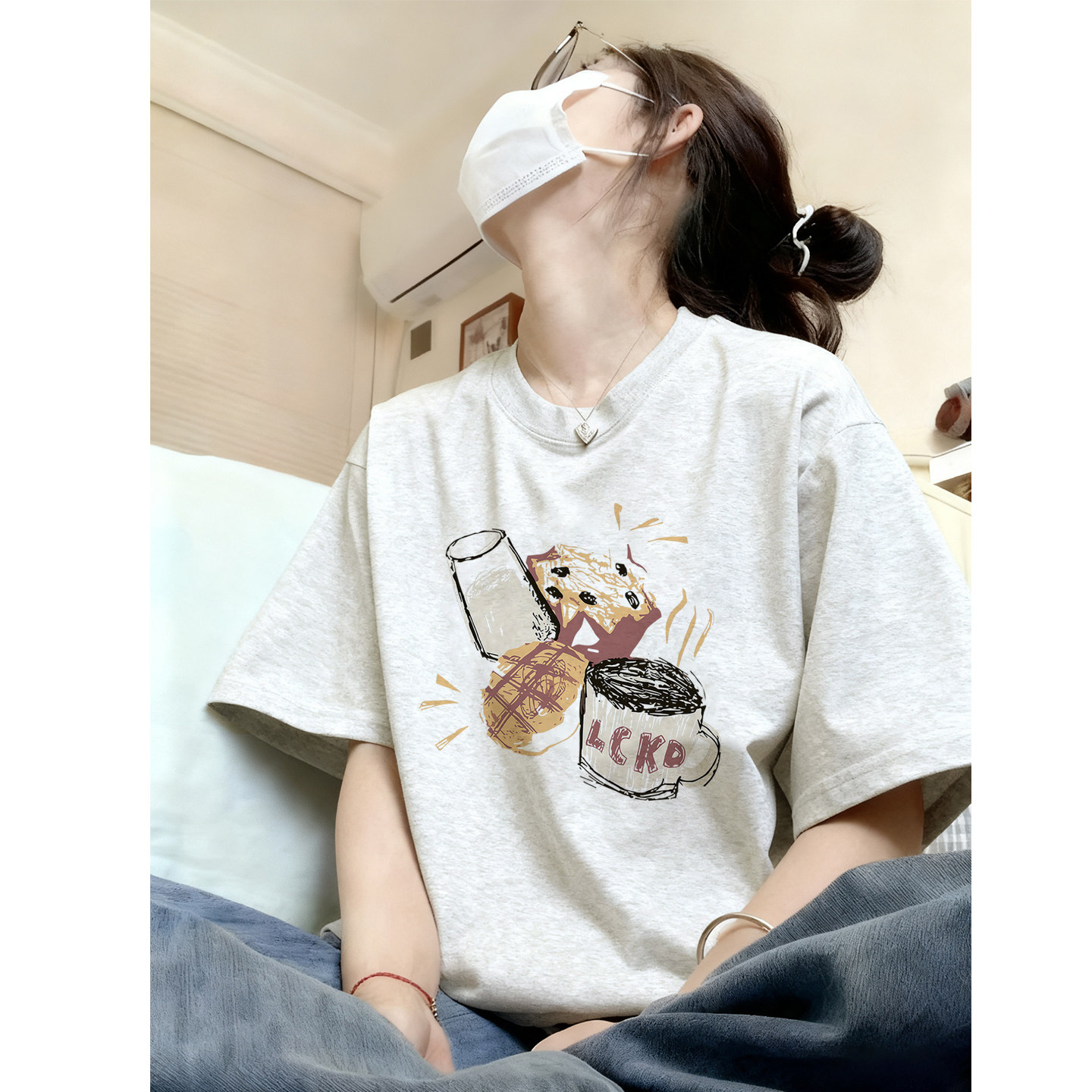 灰色短袖t恤女2026新款夏季纯棉大码巨好看女装胖mm圆领美式上衣