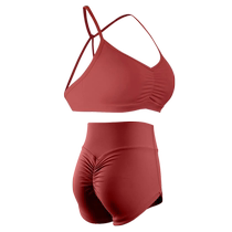 Yoga suit spaghetti strap sports bra womens shockproof running high waist hip lift three-point shorts fitness clothing two-piece set