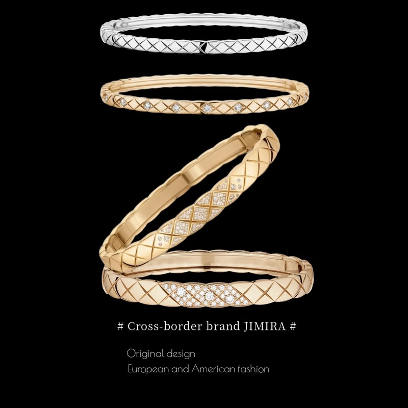Jennie's Same Style Diamond Pattern Bracelet 18K Rose Gold Wide and Narrow Bracelet, Kim Yu-Jeon, Park Min-Young, Light Luxury and High-End Feel