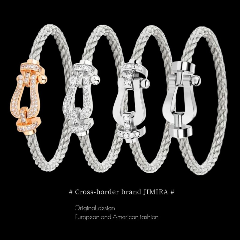 Hong Kong Horseshoe Buckle Bracelet for Women, 18K Rose Gold, No Diamonds, Half Diamonds, Full Diamonds, Stainless Steel Wire, Nautical Buckle Bracelet for Men, Couple