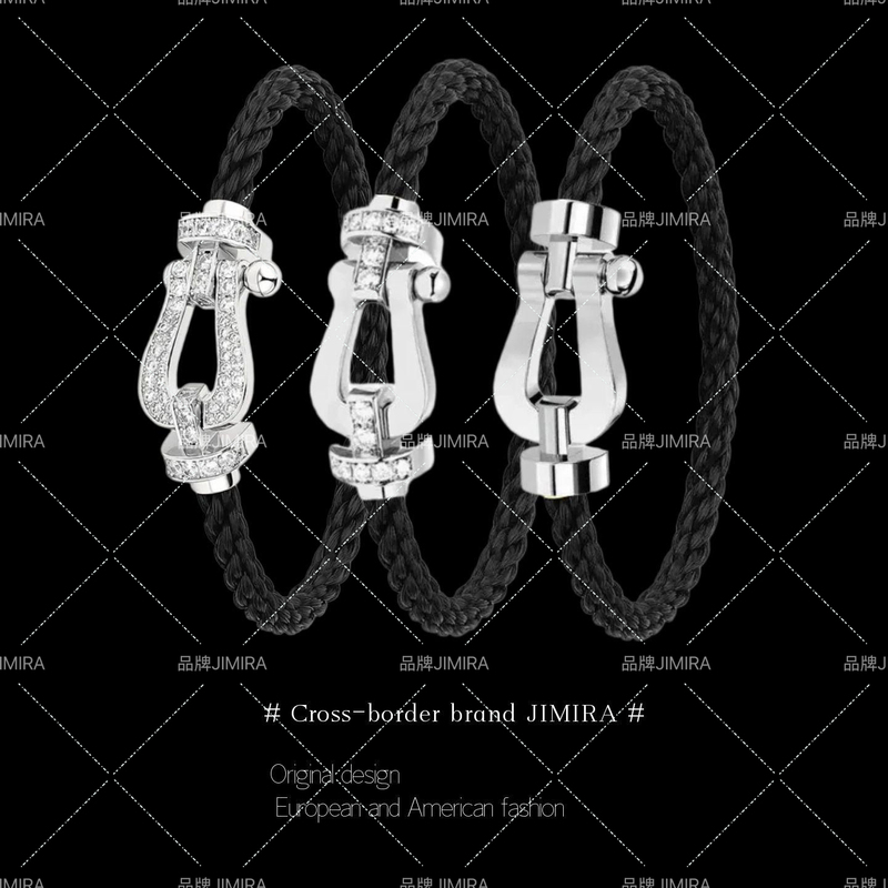 Hong Kong Horseshoe Buckle Bracelet for Women 18K Rose Gold Smooth Half-Diamond Full-Diamond Black Cord Nautical Buckle Couple Bracelet