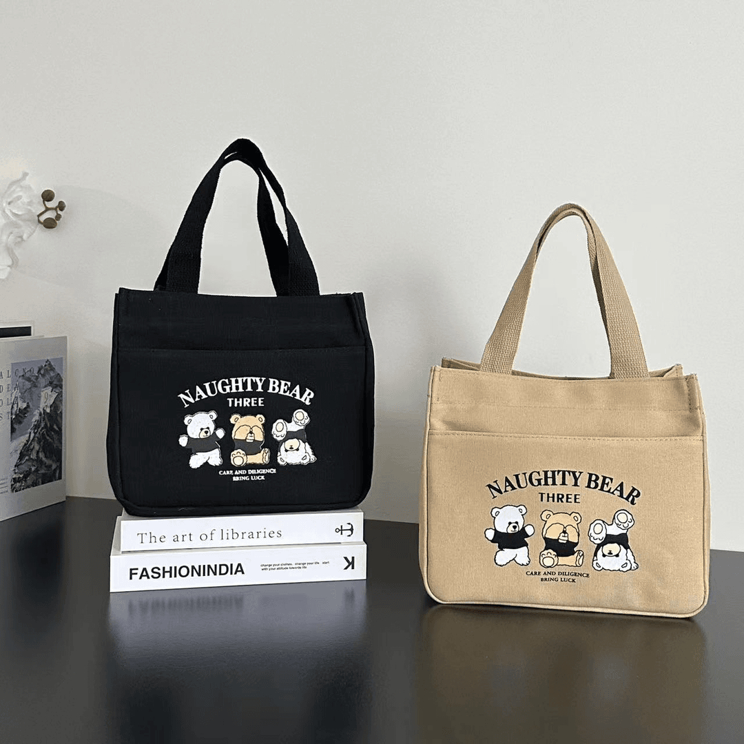 ママのお出かけにぴったりなキャンバス地のハンドバッグ、通勤用のシンプルでコンパクトな立体的なキャリーバッグ、厚みのある通勤用ランチバッグ