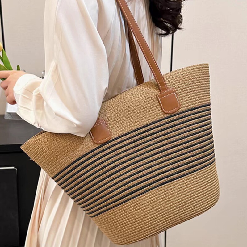 Straw Woven Bag for Women, Large Capacity, 2026 New Style, Vacation Beach Straw Bag, Woven Bucket Bag, Vegetable Basket, Seaside Tote Bag