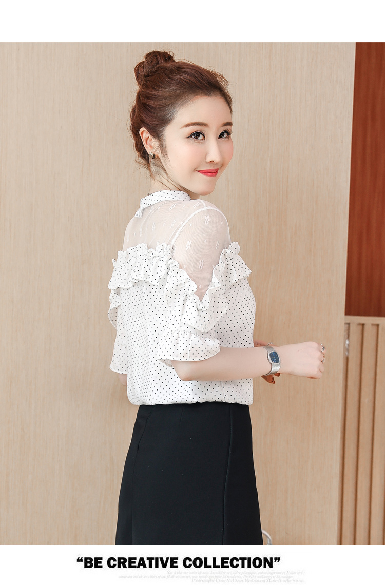 2019 phụ nữ mới mùa hè đầm ren lụa nhỏ áo sơ mi nữ tay ngắn mùa hè là trang phục rất phổ biến áo voan sóng - Áo sơ mi chiffon ren áo sơ mi vàng
