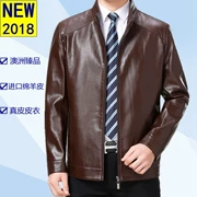 Trung niên giải trí cổ áo khoác da ngắn mùa xuân và mùa thu mới Hained leather nam áo khoác da cừu mỏng