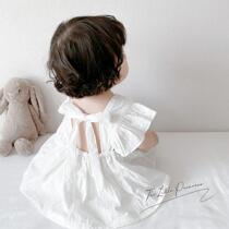 ins summer new pint baby fly cuff khays baby pure cotton khah dress conjoined to serve hundreds of days full moon princess dress