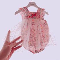 Baby clothes Summer dress female baby Broken Flowers Conjoined Clothing Bag Fart Dress Dress Foreign Air Cute Super Cute Khaama Thin