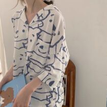 Sleepwear Womens Summer Suit New Extras Wear Cute Simple Pen Bear Loose Short Sleeve Shorts Home Clothes