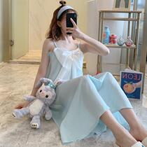 Harness Sleeping Dress Woman Summer Ice Silk Sleepwear Thin New Bow Tie Sweet sexy ins Shot summer home clothes