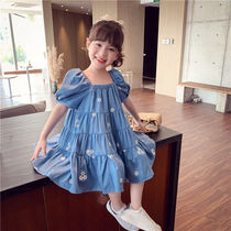 Girls  dresses summer 2021 new childrens Korean style floral bubble sleeve princess skirt little girl skirt