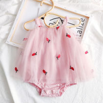 Baby summer one-piece cute suspender mesh skirt female baby bag fart climbing clothes full moon cotton thin clothes