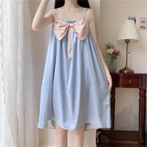 Princess Wind Cute Bow Tie Pendant With Skirt Pyjamas Woman 2021 New Summer Ocean Gas Sweet and thinner Home Clothes