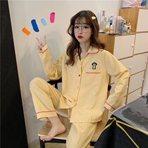 Pajamas Suit Woman Spring Autumn Season Wins Korean version Checkered Sweet minimalist student cardio-hoodie casual outwear a home dress