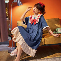 Sleepwear Woman Summer Sleeping Dress Outside Wearing Cotton New Overknee Easy Student Cute Princess Windy and Sweet Home Home Clothing