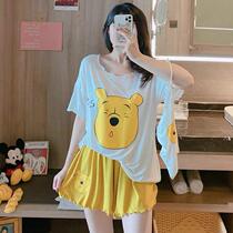 Sleepwear Womens Summer Suit Han Edition Student Loose Cartoon Outside Wearing Short Sleeves Two Sets Cute Fresher Home Clothes