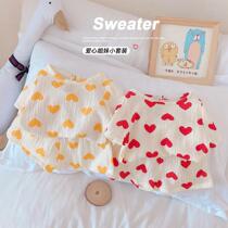 Girl Net Red Love Flying Sleeve T-shirt Suit Breathable Gauze Summer Clothing Short Sleeve Korean version of children shorts Two sets