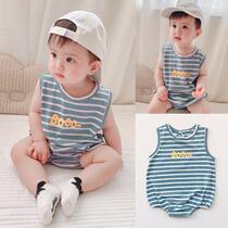 (high quality) boy summer dress sleeveless vest bag fart pure cotton baby khae baby boy one-piece suit climbing clothes