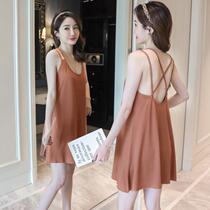 Sleeping Skirt Woman Summer Harnesses Sleeping in Korean version Loose Sweet students Sexy Big Code Luckback Ladies Home Residence Suit Suit