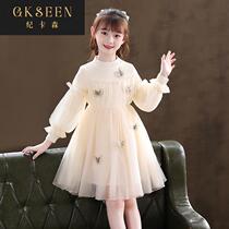 Girls dress autumn and winter 2022 winter new foreign style childrens winter dress plus velvet princess skirt childrens dress