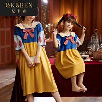 Parent-child mother and daughter nightdress summer thin section childrens pajamas dress short-sleeved cotton girl baby home