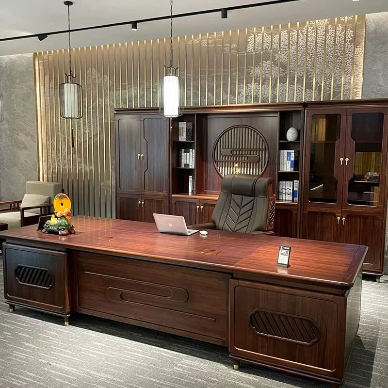 New Chinese-Style Office Desk, Simple Single-Person Solid Wood Walnut Executive Desk, Modern Executive Desk, Office President Desk