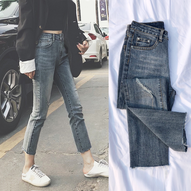 Net red retro Hong Kong taste wide leg nine-point jeans women's 2020 winter new velvet thin Hyuna straight pants