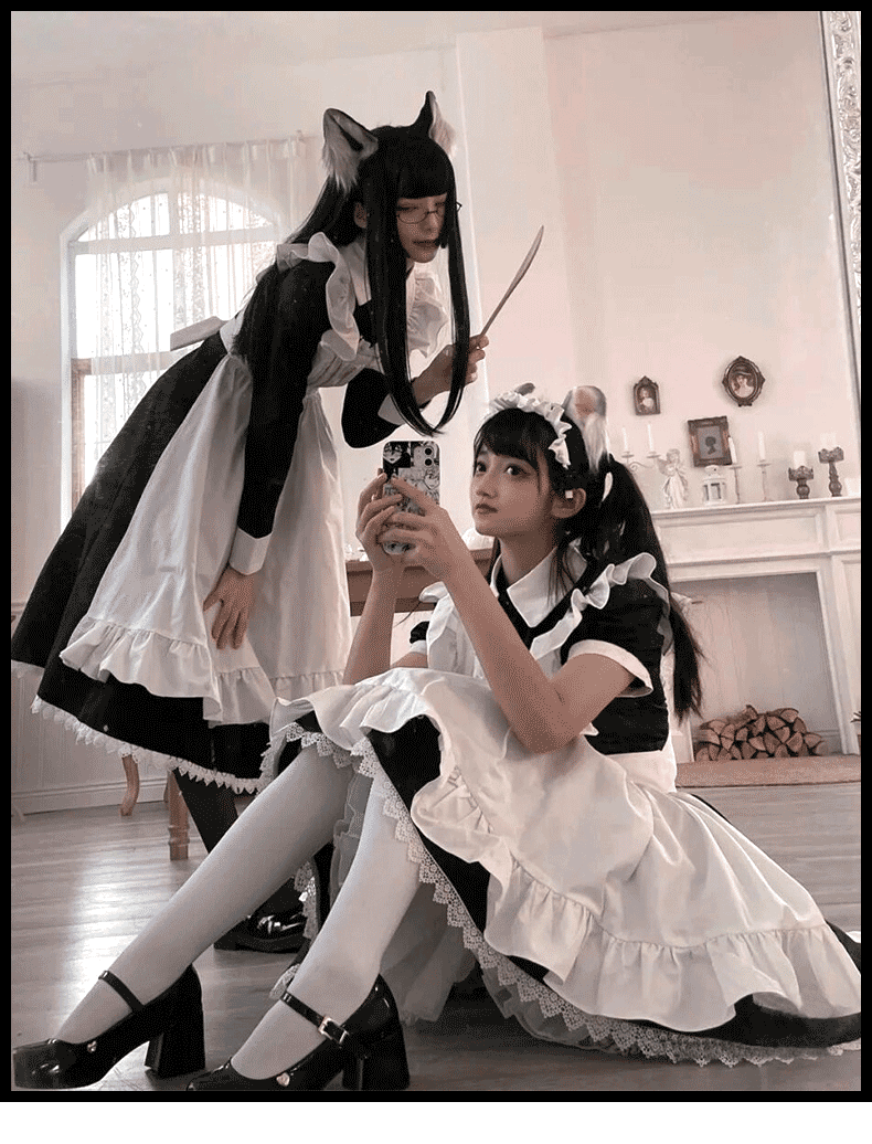 Mais tamanho longo vestido de traje de empregada doméstica unissex roupas  das mulheres dos homens anime lolita cosplay terno preto e branco bonito  estilo japonês outfit - AliExpress, image size:790x1036