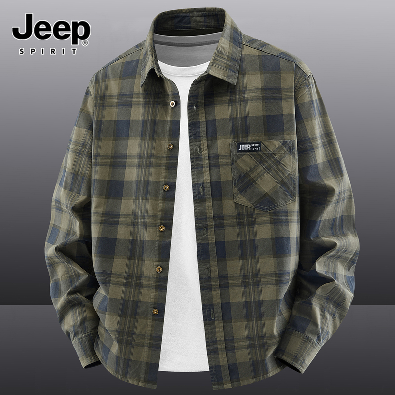 Jeep Jeep Plaid Pure Cotton Long-Sleeved Shirt Men's Spring & Fall Loose Large Size Workwear Washed Men's Casual Shirt Jeep Jeep Plaid Pure Cotton Long-Sleeved Shirt Men's Spring & Fall Loose Large Size Workwear Washed Men's Casual Shirt