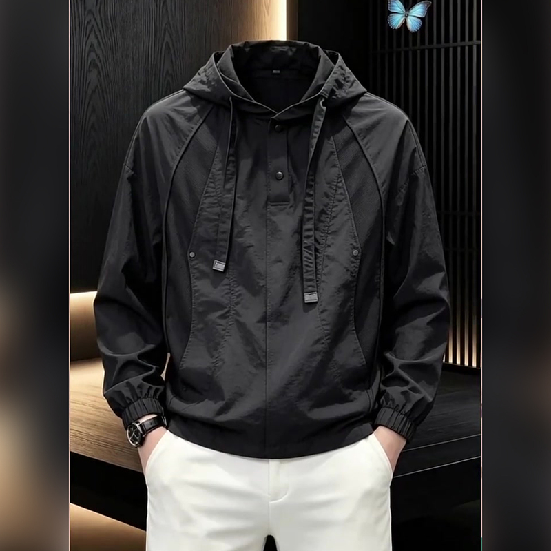 Black Warrior Minimalist Style Hooded Jacket Men's Black Fashionable Simple Versatile Casual Long-Sleeve Coat Autumn New Style