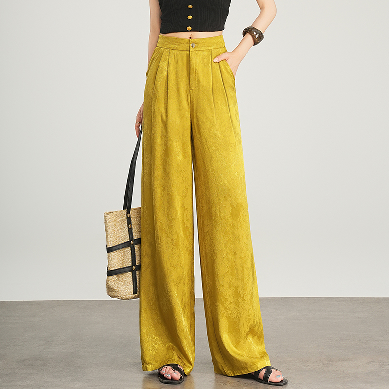 Shengma Silk Printed Wide-Leg Pants for Women, Spring/Summer High-Waisted Slimming Versatile Loose Draped Straight-Leg Casual Pants