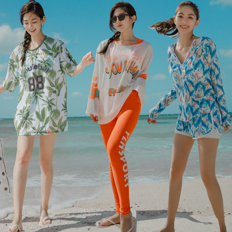 2021 New Swimsuit Long Sleeve Sunscreen Hooded Sweatshirt Conservative Swimsuit Woman Two-style Slim Shade of Belly Foam Spa Surf