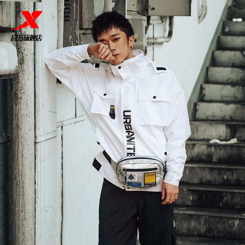 Xtep jacket men's hooded trench coat sportswear spring and autumn new loose top multi-pocket cargo jacket menswear