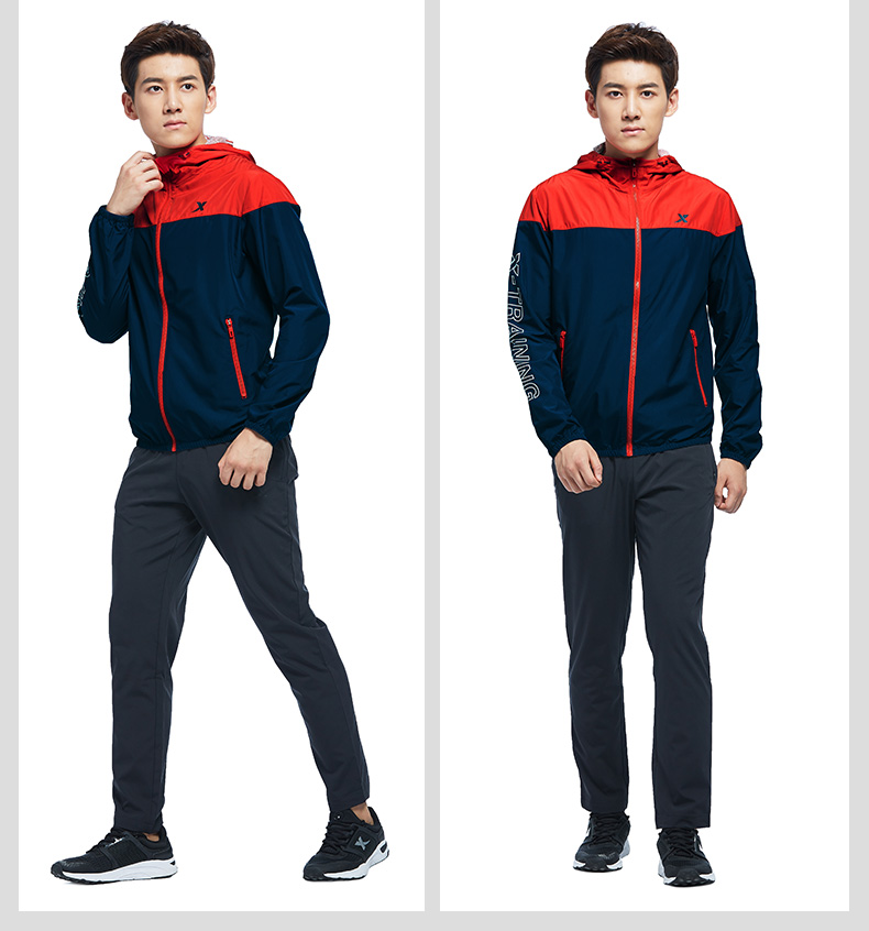 Xtep của nam giới duy nhất áo gió thể thao áo khoác mỏng giản dị windproof khâu thời trang trùm đầu xu hướng áo thể thao áo khoác gió nữ