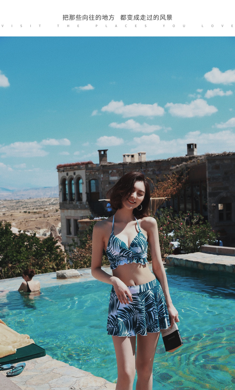 Bộ đồ bơi ba mảnh bikini nữ 2019 mới che bụng thon gọn ngực nhỏ tụ tập áo dài tay áo tắm mùa xuân nóng bỏng - Bộ đồ bơi hai mảnh bikini 2 mảnh màu đen