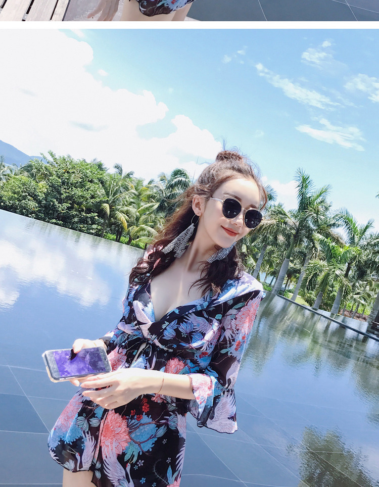 Áo tắm nữ cảm giác bikini ba mảnh che bụng thon thả cổ tích áo tắm Hàn Quốc ins dài tay chống nắng bơi - Bikinis đồ bơi nữ dài tay