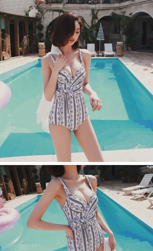 Áo tắm nữ Xiêm hai mảnh gợi cảm áo cánh áo tắm che bụng mỏng ngực tụ tập áo tắm mùa hè sọc - Bộ đồ bơi One Piece