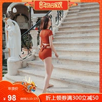 Yi Meishan áo tắm nữ ba mảnh 2018 mới lưới đỏ chia đôi sinh viên bảo thủ che bụng giảm béo bơi suối nước nóng đồ bơi 2 mảnh kín