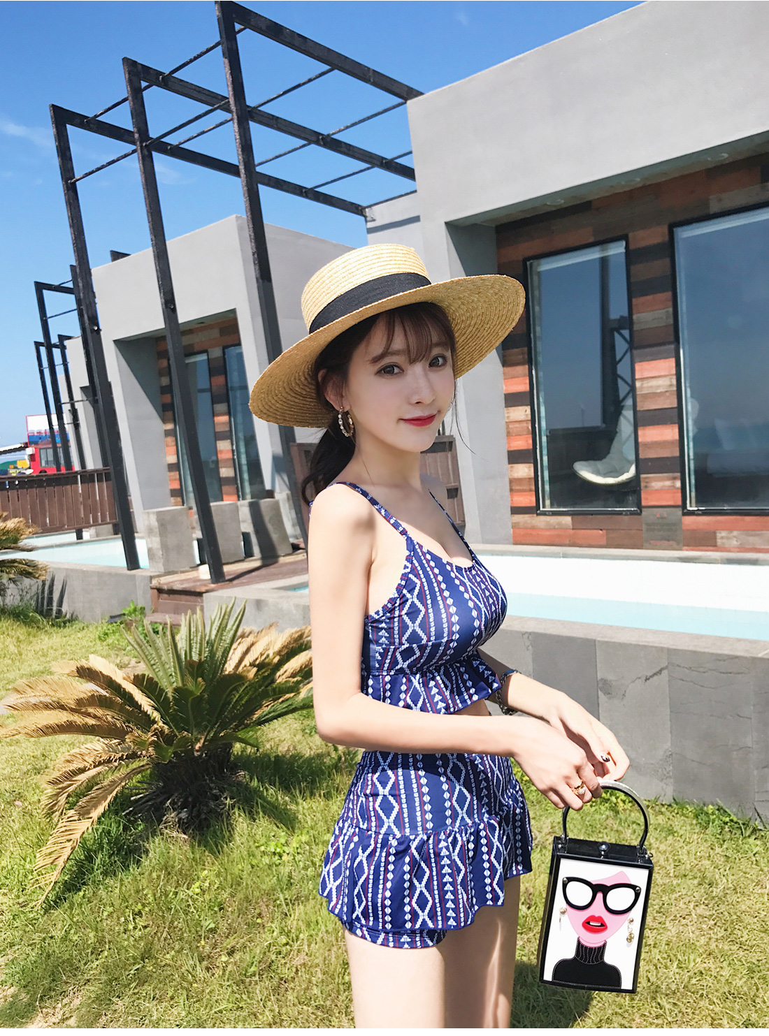 Chia áo tắm nữ bảo thủ ngực nhỏ thu thập cô gái Hàn Quốc nhỏ tươi che bụng mỏng kiểu váy boxer - Bộ đồ bơi hai mảnh đồ bơi 2 mảnh