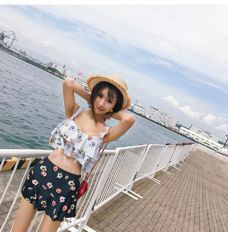 Áo tắm nữ bảo thủ chia đôi ngực nhỏ hai mảnh thu thập dễ thương kiểu váy bụng giảm béo Hàn Quốc nhỏ tươi - Bộ đồ bơi hai mảnh 	áo bơi 2 mảnh