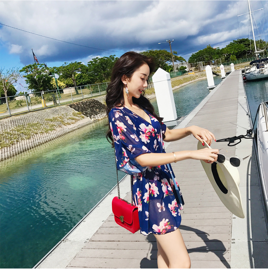 Áo tắm nữ Xiêm gầy, che bụng, ngực nhỏ bảo thủ, Meishan đi nghỉ gợi cảm với váy bơi Hàn Quốc - Bộ đồ bơi One Piece áo tắm liền thân màu đen