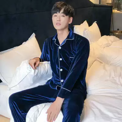 Golden velvet pajamas men's autumn and winter youth trend net red models large size loose spring and autumn thin models can be worn outside home clothes