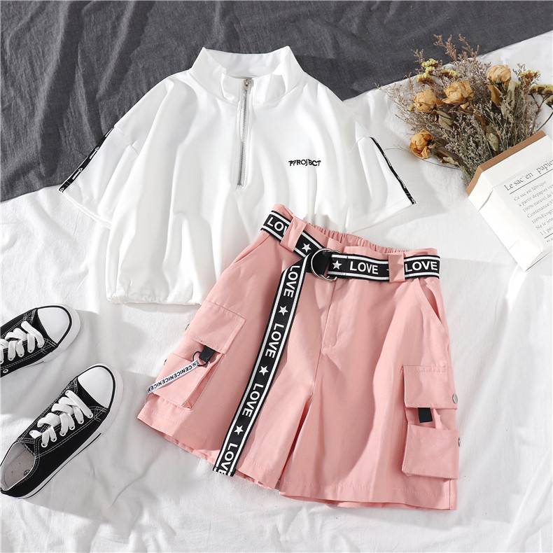 Комплект, короткая черная футболка с коротким рукавом, штаны для девушки 