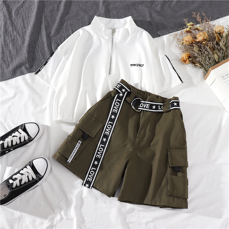 Комплект, короткая черная футболка с коротким рукавом, штаны для девушки 