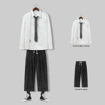 White shirt mens long sleeves Korean version of the trend Japanese Academy style dk uniform Ruffian suit mens set with handsome
