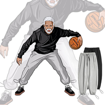 Sports pants mens spring and summer thin drawstring tie pants nine-point knitted aj pants wide legs casual basketball long pants